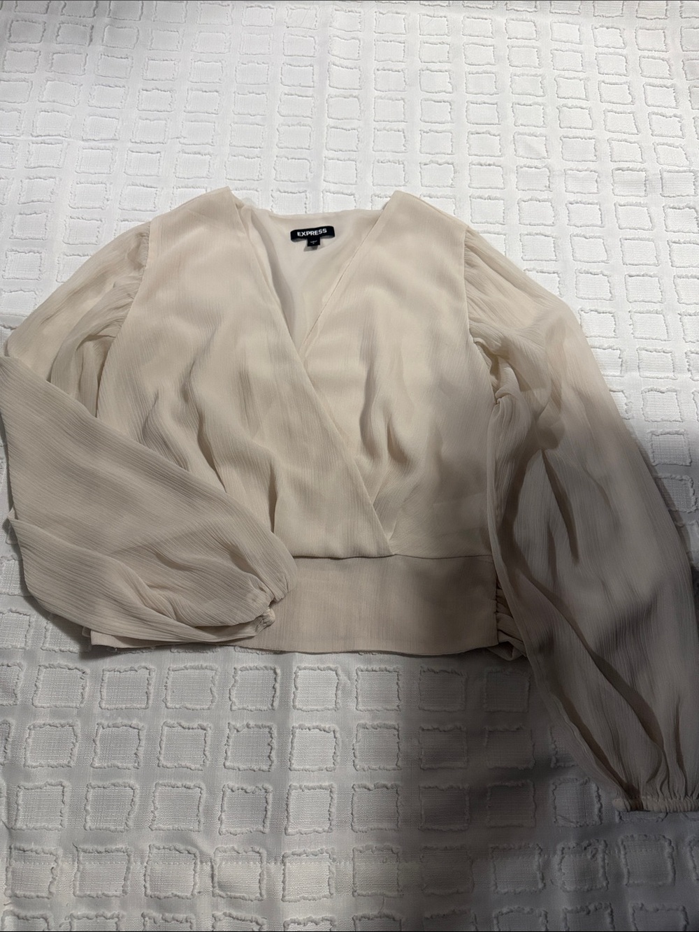 Express Cream Pleated Wrap-Front Blouse